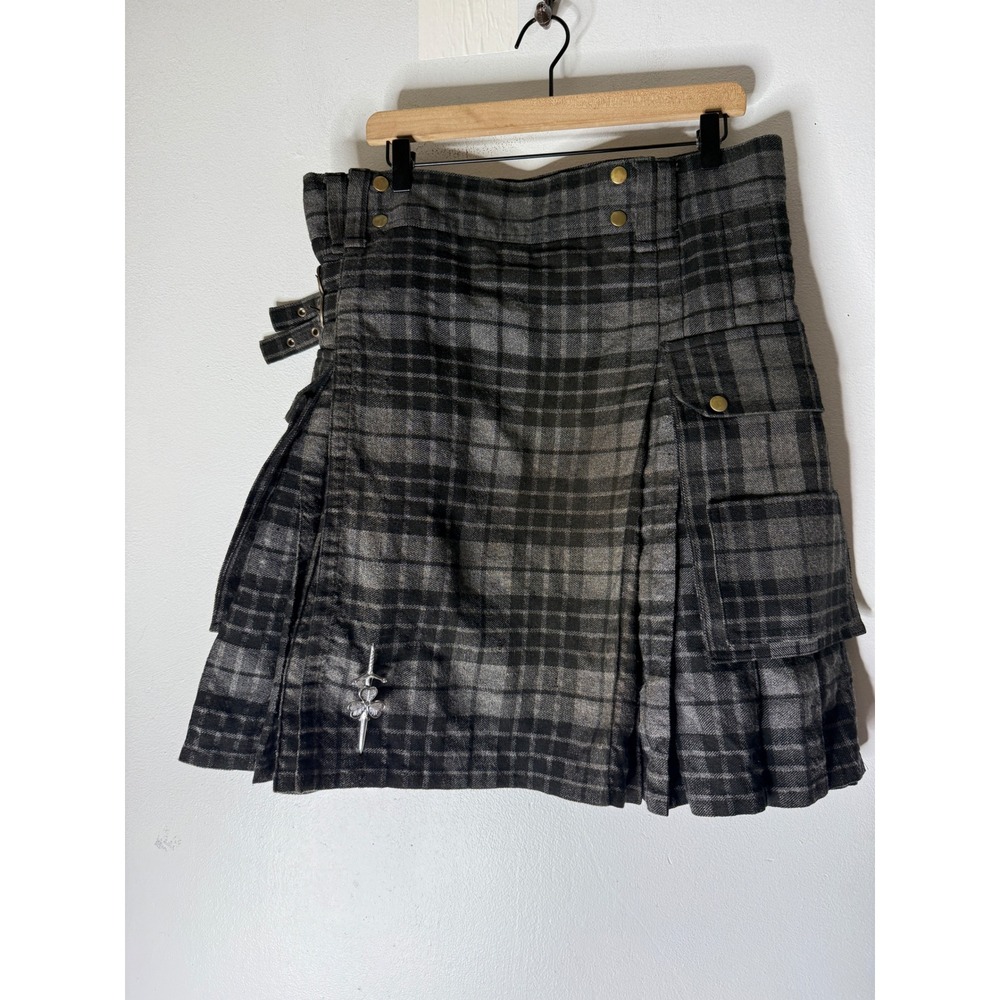 Got kilts grey Black Plaid wool Utility Kilt Mens Size 34 Buckle Detail